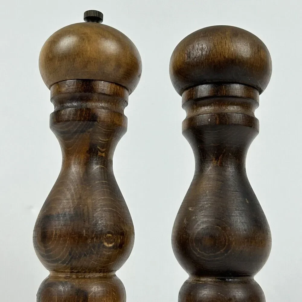 Vintage Lobeco Salt & Pepper Shaker Mill Japan 9" Wooden Spindle Farmhouse - Picture 4 of 13